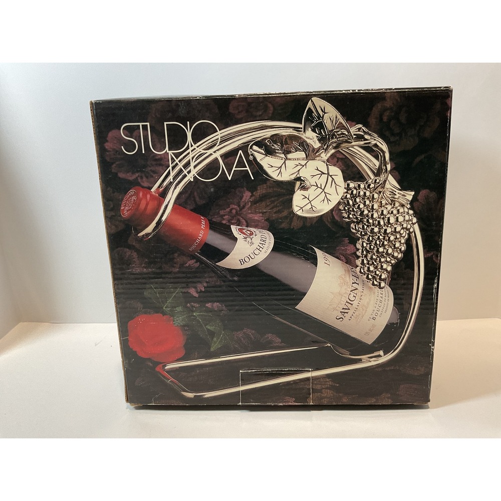Studio Nova Gourmet Wine Bottle Caddy‎ Silver Tone Grape Leaf Design LP004 610